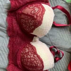 Cream and Maroon Lacey Push-up Bra